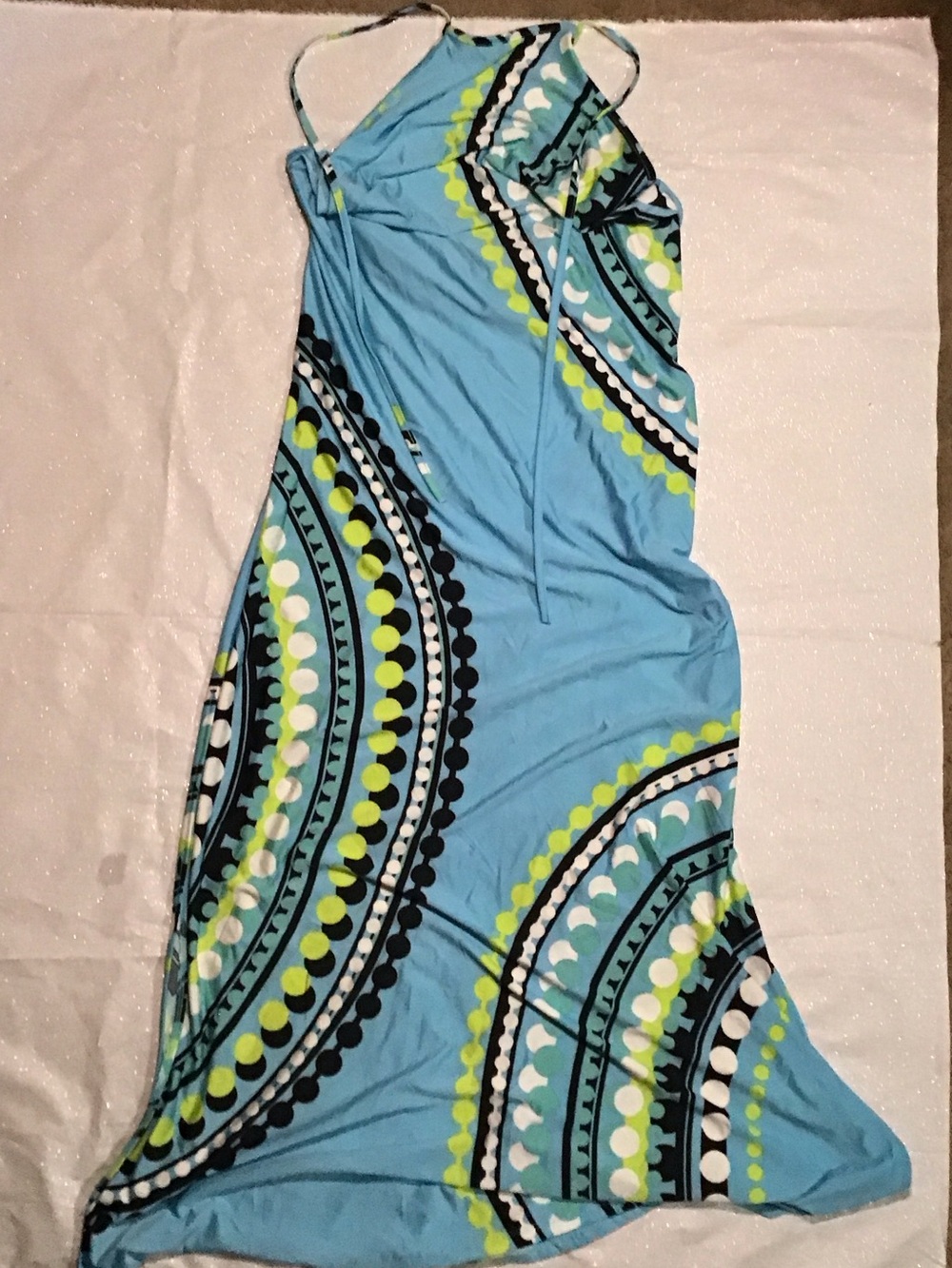 VENUS Sky Blue Maxi Dress with Black, White and Lime Green Dot Arcs